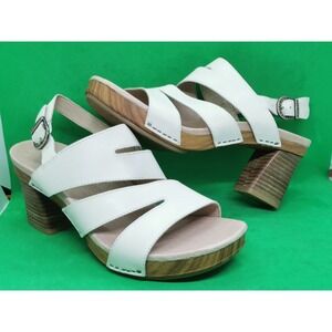 Dansko "Ashlee" Women's Block Heel Sandal White Leather Sling Back Siz 8-8.5/ 39